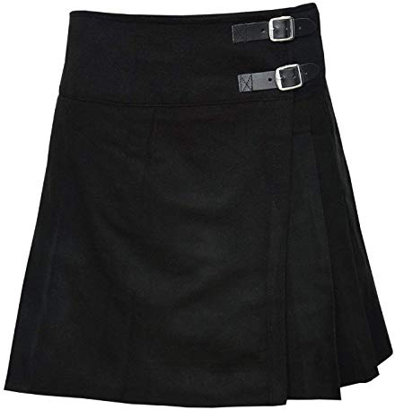 Ladies Knee Length Kilt Skirt 20 Length Tartan Pleated Kilts - Black (22)