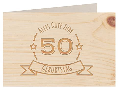 Holzgrußkarte - ALLES GUTE 50 GEBURTSTAG - 100% handmade in Österreich - Postkarte, Geschenkkarte, Grußkarte, Klappkarte, Karte, Einladung, Glückwunschkarte Zirbe