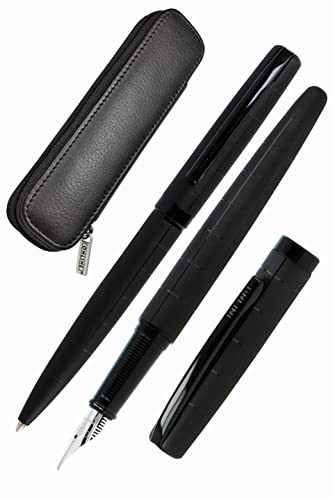 Online Set Eleganza Fountain Pen & Ballpen I Black Style I Nib Size M I Metal Clip I Retractable Biro I Fountain-Pen for Standard Ink Cartridges Or Converter I In Gift Box