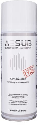 AESUB white 3D Scanningspray – 400 ml permanentes Scanspray mit dünner, homogener Schicht, frei von Titandioxid (TiO₂), optimiert für Materialverträglichkeit & Kontrast, Made in Germany