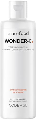 Codeage Liquid Vitamin C 1000mg, Vitamins D3, E & Zinc, Rose HIPS, Quercetin, Echinacea, Vegan Liposomal Vitamin C Supplement, Non-GMO - 15.22 fl oz