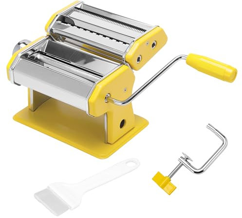 bremermann Nudelmaschine Edelstahl - für Spaghetti, Pasta und Lasagne (7 Stufen), Pastamaschine, Pastamaker (Gelb)