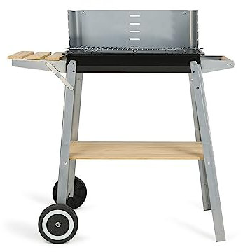 Livoo DOC244 Barbecue Charbon 3/4 Personnes, Surface de Cuisson 48 * 28 cm, Tablettes de Rangement, Gray