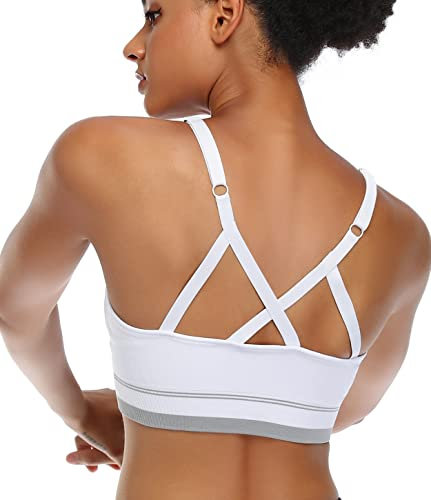 ANGOOL Sport BH Damen Einstellbarer Schultergurt Sport Bustier Damen Gepolstert Starker Halt Nahtlose Joggen Yoga Fitness Bra, 1er Pack, Weiß, L