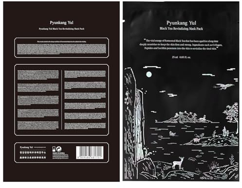 Pyunkang Yul PKY Black Tea Revitalizing Mask Pack with Low Molecule Collagen, Shea Butter, Skin Revival, Elasticity Care, Deep Moisturizing, Korean Face Skin Care Facial Mask Sheet 25ml x 10ea
