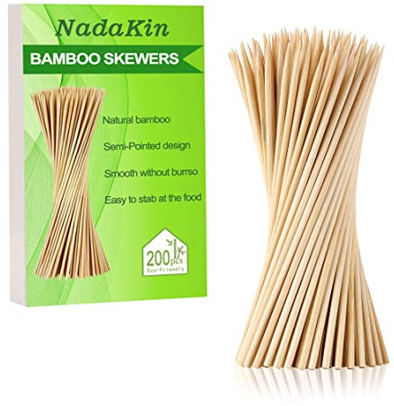 200 PCS Natural Bamboo Skewers Sticks, 30 CM Wooden Skewer for BBQ Appetizers Fruit Kebabs Grilling Barbecue Mini Burger Sausage Kabob Chocolate Fountain Candy, Cocktail Picks for Drinks Toothpicks