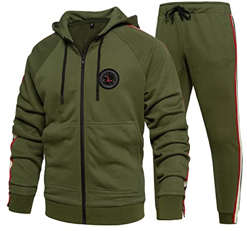 AOTORR Ensemble sweat à capuche et pantalon de jogging pour homme avec fermeture éclair intégrale et poches, Vert, M