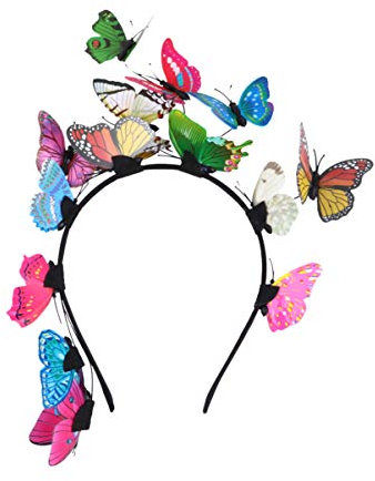 FRCOLOR Schmetterlings- Fascinator- Stirnband Schmetterlings- Stirnband- Krone Böhmische Haarreif- Krone für Halloween Mehrfarbig