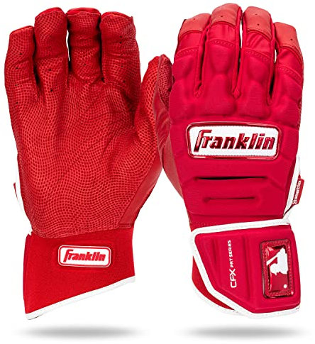 Franklin Sports MLB Schlaghandschuhe – CFX Pro PRT Heavy Duty Schutz-Baseball + Softball-Schlaghandschuhe – Erwachsene gepolsterte, verstärkte Leder-Schlaghandschuhe – Erwachsene XL – Rot Hi-Lite