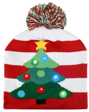Colexy LED-Weihnachtsmütze LED Leuchten Strickmütze Weihnachten Beanie Mütze Warme Neuheit Weihnachten Hut für Unisex Kinder Erwachsene Weihnachtsfeier Winter Xmas Urlaub Mütze (C)