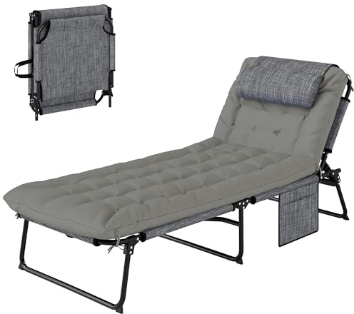 Outsunny Lettino da Giardino Pieghevole e Reclinabile con Tasca Laterale, Poggiatesta e Cuscino, Lettino Sdraio in Tessuto a Rete, Poliestere e Acciaio, 68x189x30 cm, Nero e Grigio