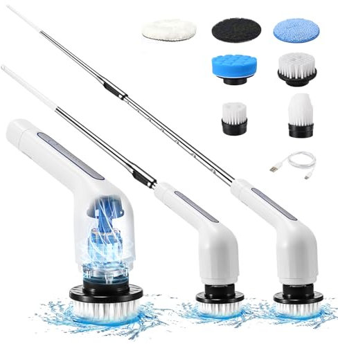 Trsaow Electric Spin Scrubber, Cordless Shower Cleaner, Helps Efficiently Clean Hard-to-Reach Corners, 7-in-1 Power Scrubber, Easy Setup
