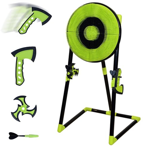 Leeray 3-in-1 Bristle Target Board Game – Axe Throwing Game for Backyard with Throwing Axes, Soft Tip Darts, and Ninja Stars – Safe Outdoor Games & Kids Toys for Ages 6+ (18 inch Green)