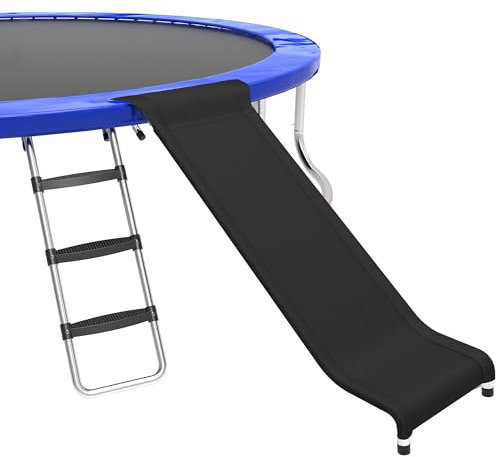 Trampoline Ladder and Slide Kit - Universal 3 Steps Stair Slide with Buffer, Easy to Climb Trampoline Accessories for Kids, Replacement Parts & Attachmentfor 10 12 14 15ft Trampolines (Silver)