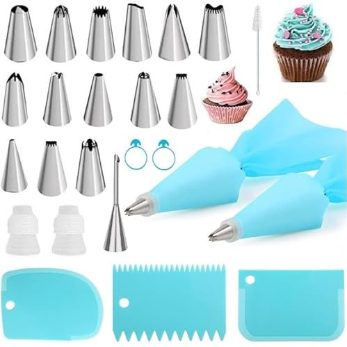 ELINKA Lot de 24 Poches à Douille 14 Douilles en INOX,Douille Patisserie Poches à Douille,Qualité Professionnelle Résistante en Tissu Facilement Lavable pour la Pâtisserie