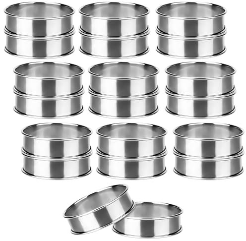 JAPCHET 20 Pcs 8cm Crumpet Rings, Stainless Steel Mousse Baking Rings, Double Rolled Tart Cake Ring, English Muffin Rings for Kitchen