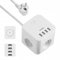 Huslog Mehrfachsteckdose Würfel 7-in-1 mit 3 Steckdosen & 4 USB, 230V/10A, 1,5m Kabel, Mikroschalter mit LED, Erdung, kompakt und rutschfest für Büro & Zuhause, Weiß