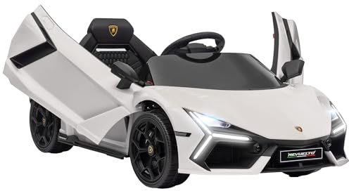 AIYAPLAY Macchina Elettrica per Bambini 3-5Anni 12V Licenza Lamborghini Revuelto 3-5km/h Auto Elettrica per Bambini Porte a Farfalla, 2 Motori, Sospensioni, Telecomando, Musica, Rotelle, Fari, Bianco