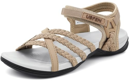 UBFEN Womens Hiking Sandals Walking Outdoor Sports Comfortable Water Sandals with Arch Support Comfortable for Beach Camping Travel Golf Khaki Size US 7