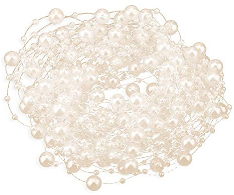 KIMISS Rollo de 10M Artificial, Hilo de Pesca Perlas Cadena de Cuentas Guirnalda Artes y Manualidades Decoración de Fiesta de Boda para Suministros W Negro (Beige)