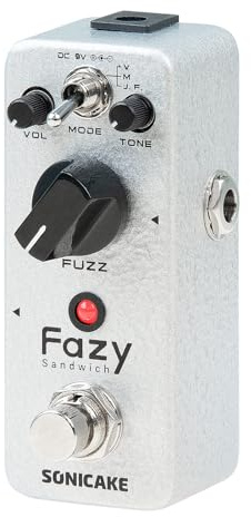 SONICAKE Fuzz Pedal Effektpedal för klassisk analog gitarr med True Bypass Fazy Sandwich Tonkontroll