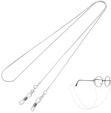 ZyFurn Glasses Chain, Anti-Lost Glasses Strings Around Neck with Anti-Slip Silicone Rings Silver Reading Glasses Lanyard Neck Cord Sunglasses Strap Holder Spectacles Cord Chain for Women Men