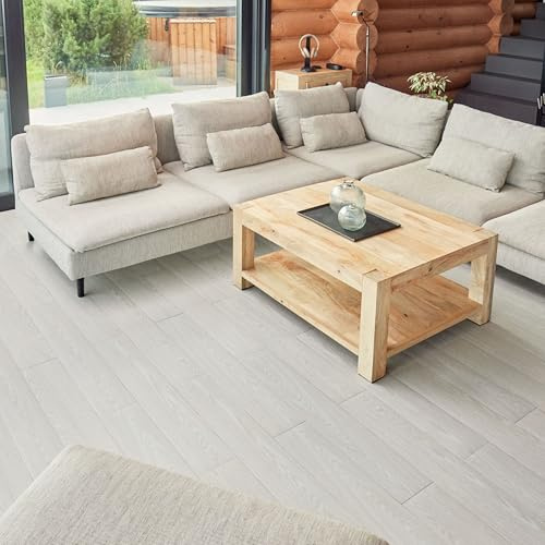 Self Adhesive Floor Planks - 30 Planks Pack Covering 44.88 Sqft / 4.17sqm | Each Stick On Tile Plank Measures 5.9x35.9in (91.4x15.2cm) | Peel and Stick Vinyl Flooring | Lactik-White Wood Effect