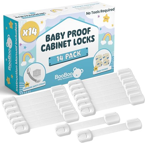 BooBoo Baby 14 Pack Premium Child Locks for Kitchen Cupboards | Award-Winning UK Babyproofing Brand - No Tools Required, Extra Strong Adhesive + Extra 3M Stickers