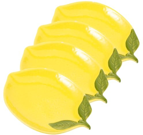 HEMOTON 4 Piezas vajilla de limon ensaladera con forma de limón plato de fruta decoración de limón tazón de limón platos de postre de limon tazón de cerámica en forma de limón Yellow