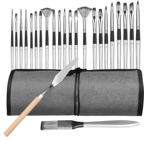 Set de Pinceles Pintura Acrilica Profesional, 25 Piezas Premium Juego de Oleo Pincel para Pintar con Bolsa de Lona y Espátula de Pintura Adecuado para Pinturas Acrílicas Acuarela Óleo Gouache (25)