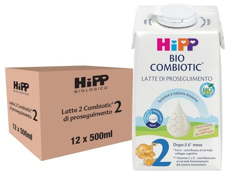 HiPP Latte Liquido 2 Confezione in Cartone, di Proseguimento, Latte per Neonati Liquido, dal 6° Mese Compiuto, 12 Confezioni da 500 ml, Hipp 2 Combiotic