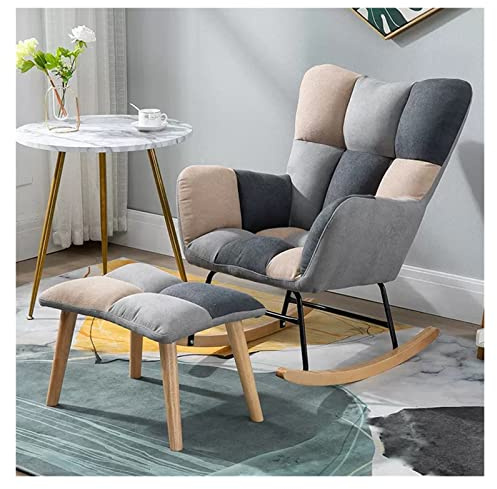 FHSLKXIM Fauteuil À Bascule en Velours avec Pouf pour Chambre d'enfant, Confortable Et Rembourré, avec Dossier Haut Et Accoudoirs, Rose, Gris, 3 Places