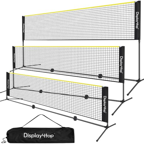 display4top 3M Badminton Net Set, Volleyball Tennis Net, Height Adjustable, Portable with Portable Carry Bag, Sports Net for Indoor or Outdoor Court, Beach, Driveway, Yellow