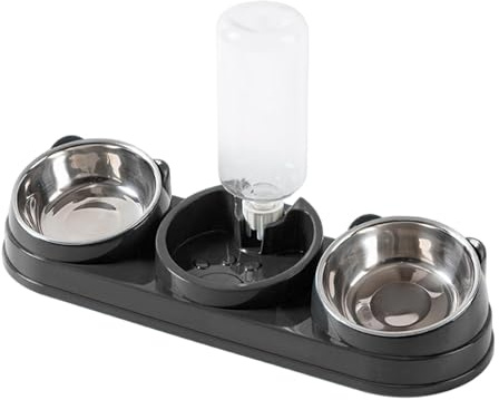 Baoblaze Set de Bols pour Chats 3 en 1 Gamelle surélevée avec Distributeur d'eau Design Ergonomique à 15° Facile à Démonter et Nettoyer Adapté Aux Chats et Au, Gris Foncé