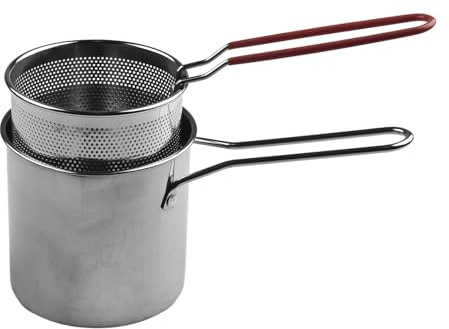 FACAIIO Olla de acero inoxidable con cesta y asas para patatas fritas, verduras y carne, olla pequeña plateada para leche, 12 cm