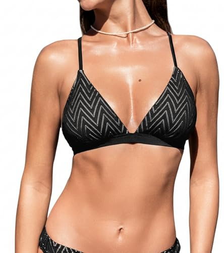 CUPSHE Bikinitopp för kvinnor, V-ringning, triangel, snörning, badmode, bikiniöverdel, M
