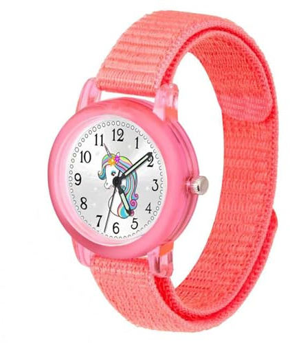 Brecjon Montre pour enfant fille rose licorne cadran lumineux bracelet souple montre à quartz analogique montre-bracelet set options 2 bracelets portefeuille, 3302 rose, Enfant