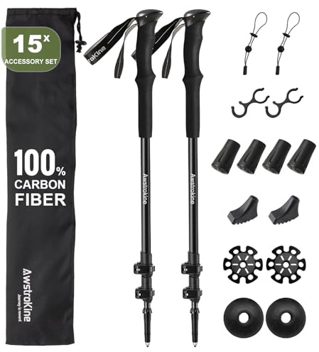 Ultraleichte Carbonfaser-Teleskop-Wanderstöcke – 172 g Nordic-Walking-Stöcke mit Voll-Eva-Griffen, All-Terrain-Trekkingstöcke für Senioren, Damen und Herren – 2er-Set