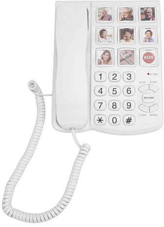 Yctze Stor Telefon för Seniorer, Handsfree-samtal med 9 Bilder Extra Högt Ringsignal Fast Telefon med Sladd, Uppringning Av Fast med med Synskadade Passform, Idealisk för Gamla Människor