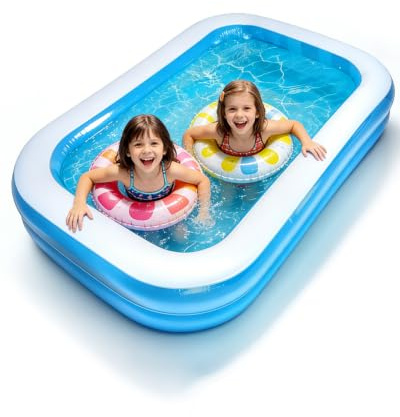 Piscina Hinchable para Niños y Familia, Piscina Rectangular 200x140x45cm de PVC Reforzado, Centro de Juegos Acuáticos para Terraza y Jardín Pequeño