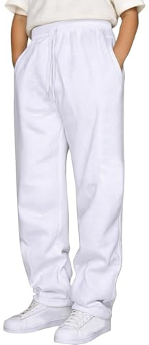 Generisch Pantalon de jogging pour garçon, enfant en coton avec taille élastique, pantalon de sport avec poches, robuste, long B20, Blanc., 11-12 ans