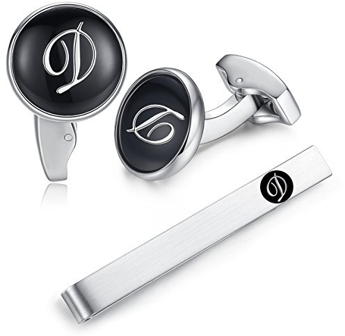 Honey Bear manschettenknöpfe & krawattennadel Krawattenklammer Set Initialen Buchstabe Herren Edelstahl Hochzeit Cufflinks Manschettenknopf Schwarz (D)
