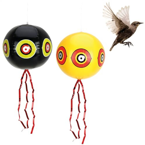 COM-FOUR® 2X Ballon Anti-Oiseaux - épouvantail à Suspendre avec Yeux réfléchissants et Rayures crépitantes - effaroucheur d'oiseaux pour étourneaux, Corbeaux, choucas, Pigeons (2 pièces - Ballon)
