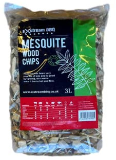 Exstream Barbacoa ahumar astillas de madera para ahumar alimentos, manzana, haya, roble, cereza 100% natural, sin productos químicos (mezquite 3 litros)