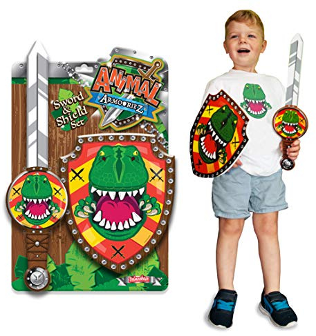 Animal Armouriez - T-Rex de Deluxebase. Conjunto de Espada y Escudo de Juguete, de Espuma, de Dinosaurios, para Disfraz niño