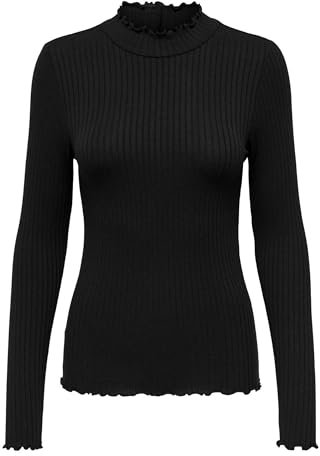 JdY Damen Dünnes Langarm Shirt Basic Rundhals Stehkragen Longsleeve Stretch Oberteil JDYFRANSISKA, Farben:Schwarz, Größe:M