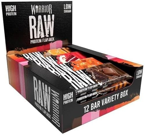 Warrior Raw Protein Bars – 12 x 75g High Protein Snack – High Fibre, Low Sugar – Ideal Meal Replacement or Healthy Nutrition Energy Snacks - Oat Bar Flapjacks – UK Made (Variety Box)