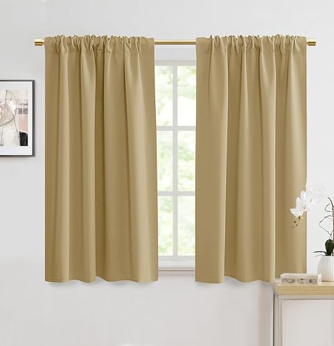 Black Out Curtains 48 Inch Long, 34'' W x 48'' Length Thermal Insulated Short Blackout Drapes for Bedroom Small Window 2 Panel Set, Beige