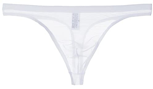 Faringoto Men's Sheer Thong Thin Mesh Panty Breathable Men's Youth T Pants White