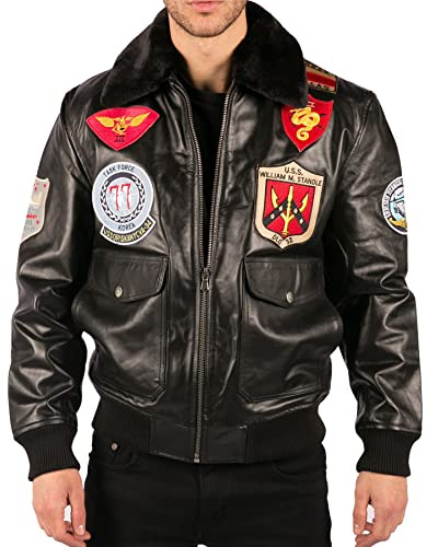 TruClothing Men's Bomber Jacket Outwear Windproof Winter US Aviator Air Force Pilot Flying Real Leather Jackets Coat - Black M